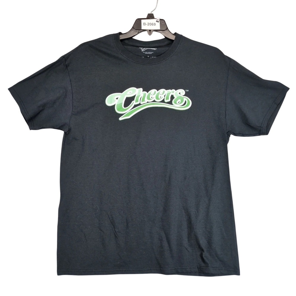 Cheers Green Logo Black T-Shirt Mens L Graphic Print Boston Bar TV Sitcom Cotton